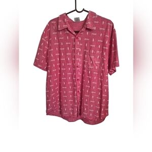 Men's Coca Cola Brand Button Up Collar Shirt Red Coke Bottles 100% Cotton XL